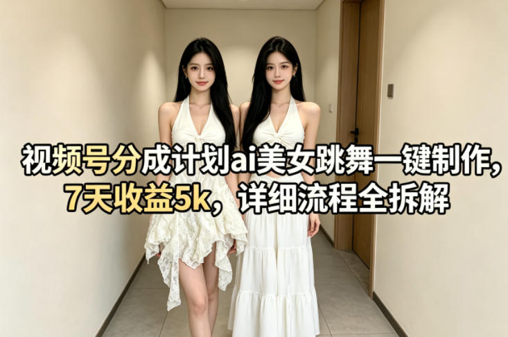 视频号分成计划ai美女跳舞一键制作，7天收益5k，详细流程全拆解-星空网创资源