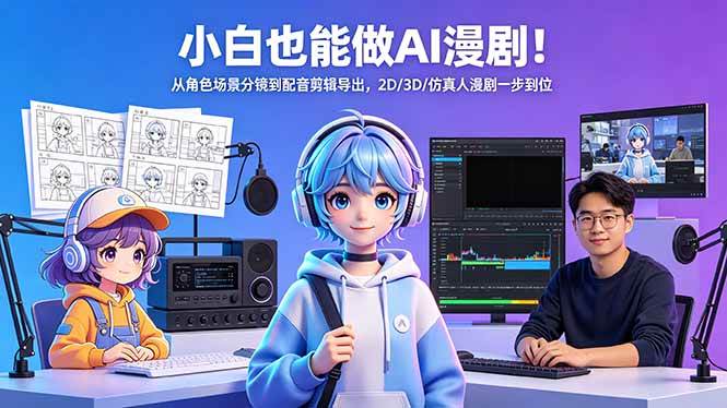 (18343期)小白也能做AI漫剧!从角色场景分镜到配音剪辑导出,2D/3D/仿真人漫剧一步到位-星空网创资源