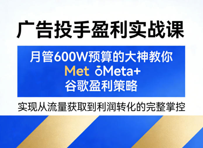 广告投手盈利实战课,月管600W预算的大神教你Meta+谷歌盈利策略,实现从流量获取到利润转化的完整掌控-星空网创资源