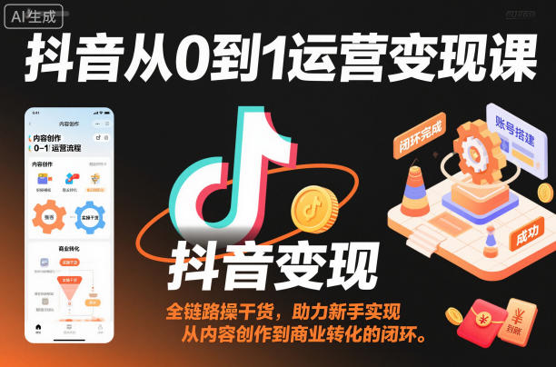 抖音从0到1运营变现课，全链路实操干货，助力新手实现从内容创作到商业转化的闭环-星空网创资源