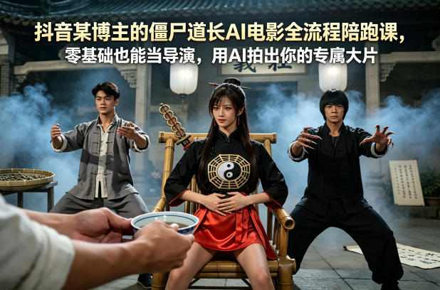 抖音某博主的僵尸道长AI电影全流程陪跑课,零基础也能当导演,用AI拍出你的专属大片-星空网创资源