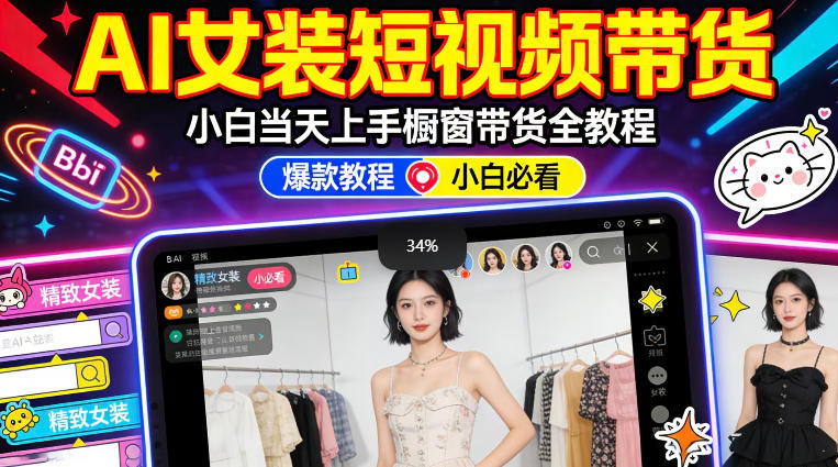 AI女装短视频橱窗带货:小白零门槛当天上手,高佣金爆款轻松賺!-星空网创资源