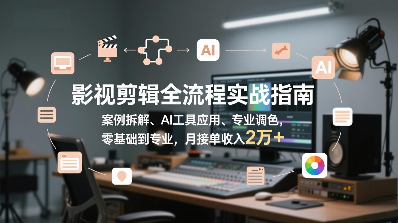 影视剪辑全流程实战指南，案例拆解、AI工具应用、专业调色，零基础到专业，月接单收入2万+-星空网创资源