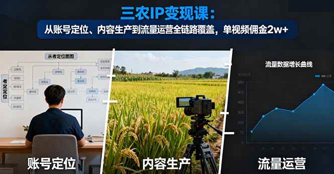 (16229期)三农IP变现课:从账号定位、内容生产到流量运营全链路覆盖,单视频佣金2w+-星空网创资源