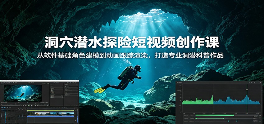 洞穴潜水探险短视频创作课:从软件基础角色建模到动画跟踪渲染,打造专业洞潜科普作品-星空网创资源
