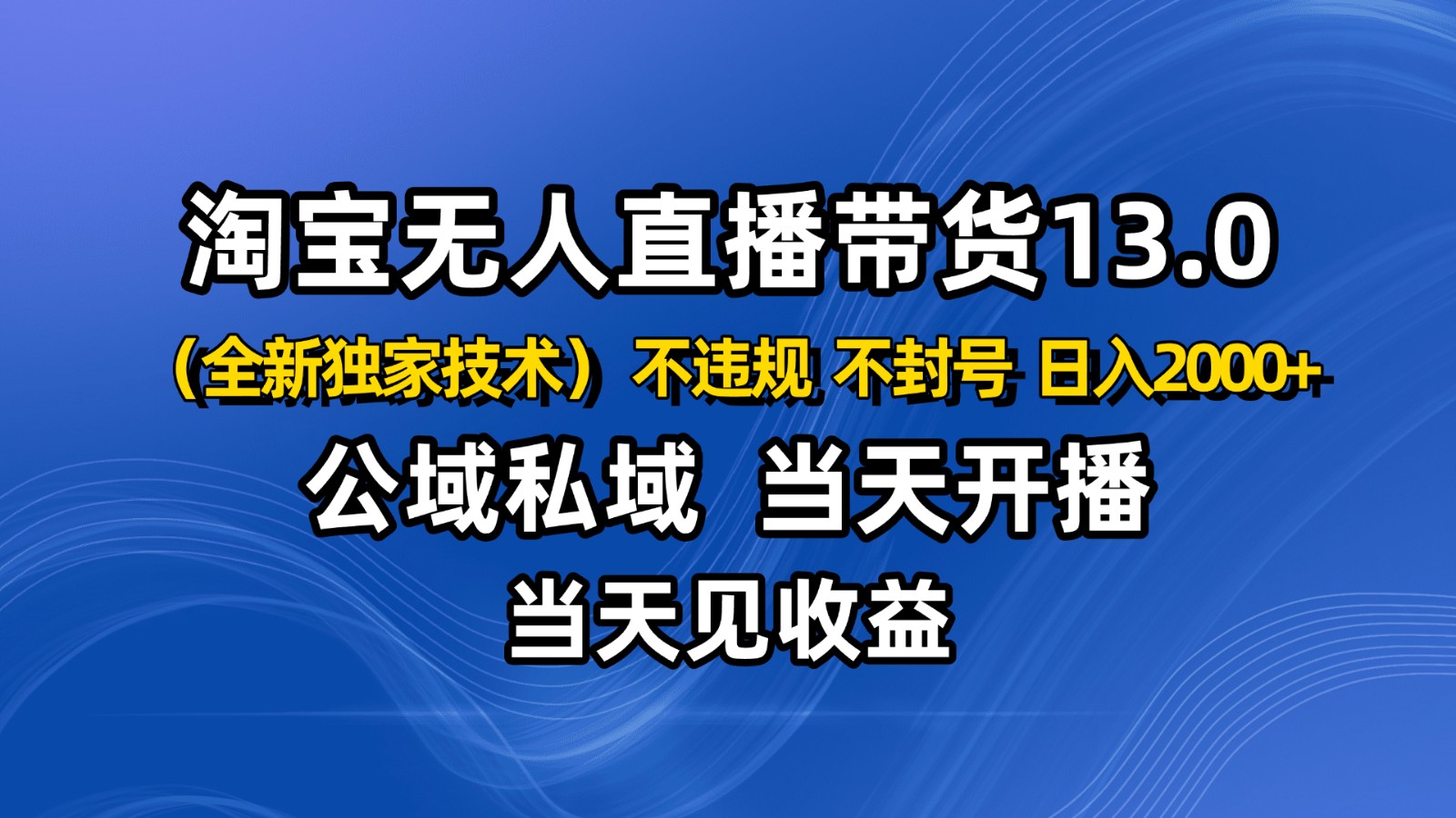 淘宝无人直播13.0,公域私域技术,不封号,不违规 布局下半年旺季赛道,日入2000+-星空网创资源