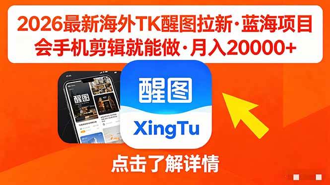 (18112期)26年最新海外Tk醒图拉新,蓝海项目,会手机剪辑就可以做,月入20000+-星空网创资源