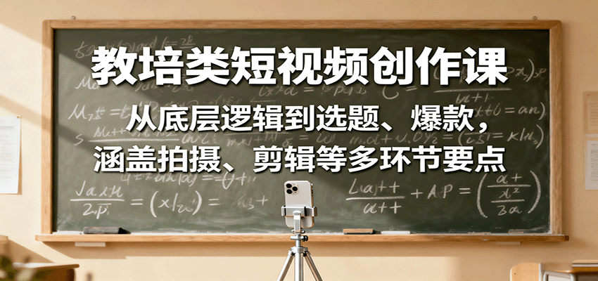 教培类短视频创作课:从底层逻辑到选题、爆款,涵盖拍摄、剪辑等多环节要点-星空网创资源
