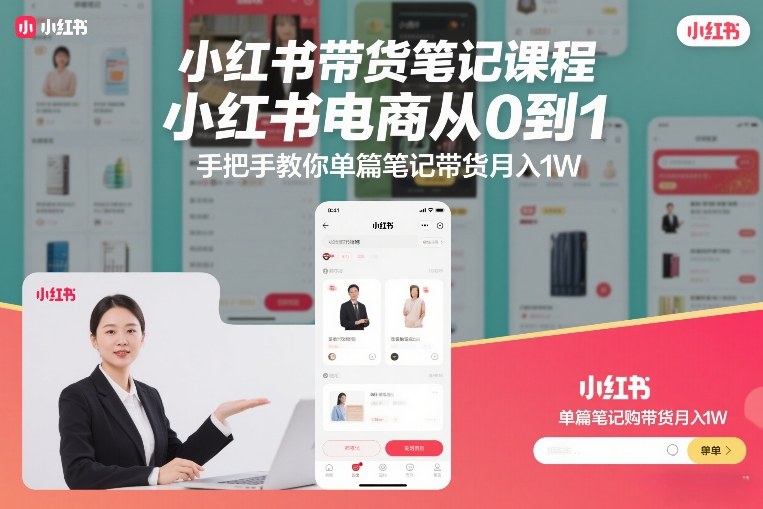 小红书带货笔记课程,小红书电商从0到1,手把手教你单篇笔记带货月入1W 小红书带货笔记课程,小红书电商从0到1,手把手教你单篇笔记带货月入1W