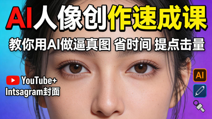 YouTube+Instagram封面没人点?AI人像创作速成课,教你用AI做逼真图,省时间还能提点击量!-星空网创资源