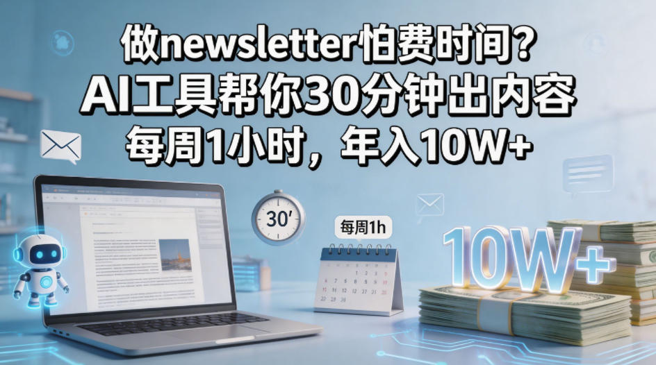 做newsletter怕费时间?AI工具帮你30分钟出内容,每周1小时,年入10W+!【原创双语字幕】-星空网创资源