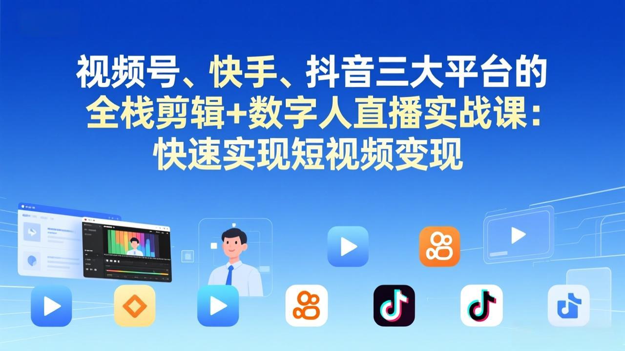 视频号+快手+抖音三大平台的全栈剪辑+数字人直播实战课-3月更新：快速实现短视频变现-星空网创资源