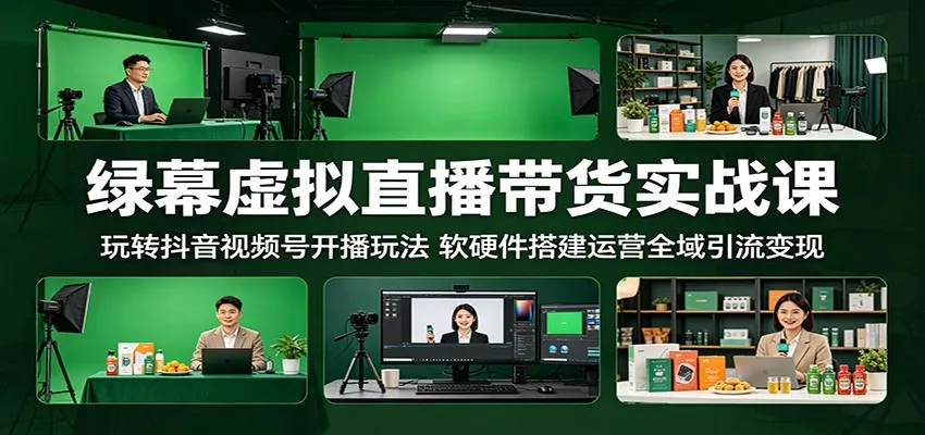 绿幕虚拟直播带货实战课：玩转抖音视频号开播玩法，软硬件搭建运营全域引流变现-星空网创资源