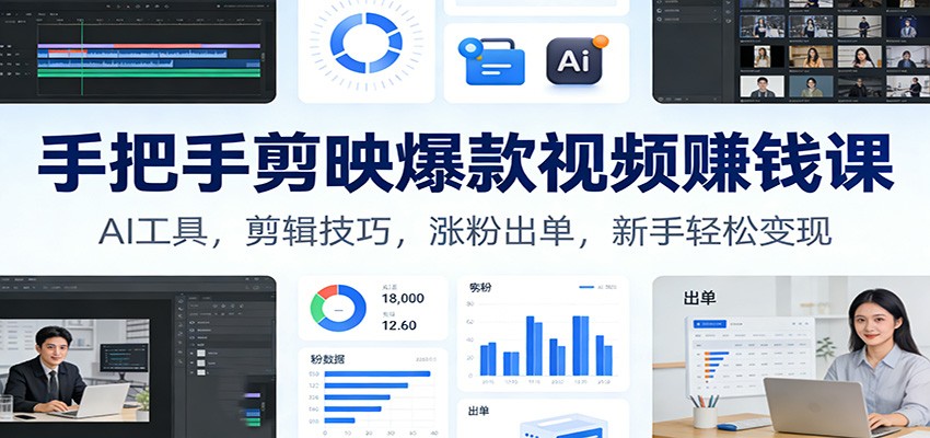 手把手剪映爆款视频赚钱课：AI工具，剪辑技巧，涨粉出单，新手轻松变现-星空网创资源