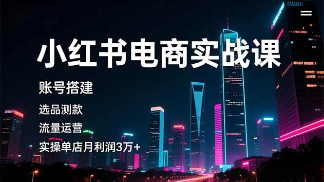 （16615期）小红书电商实战课，账号搭建，选品测款，流量运营，实操月利润3万+-星空网创资源