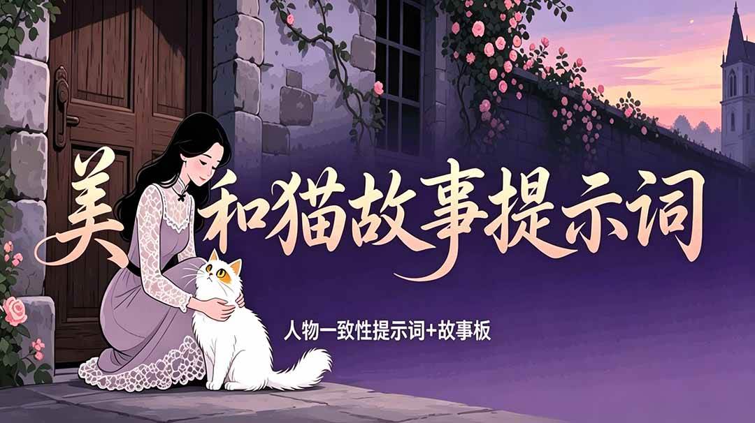 (18909期)美女和猫故事提示词,人物一致性提示词+故事板-星空网创资源