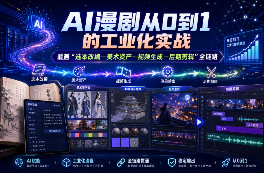 AI漫剧从0到1的工业化实战,覆盖“选本改编—美术资产—视频生成—后期剪辑”全链路(更新6月)-星空网创资源
