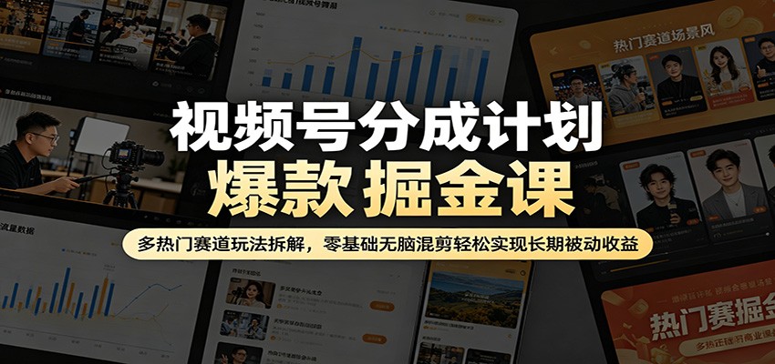 视频号分成计划爆款掘金课：多热门赛道玩法拆解，零基础无脑混剪轻松实现长期被动收益-星空网创资源