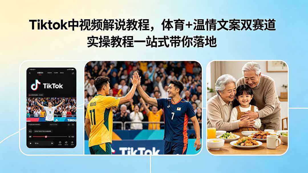 (18910期)Tiktok中视频解说教程,体育+温情文案双赛道实操教程一站式带你落地-星空网创资源