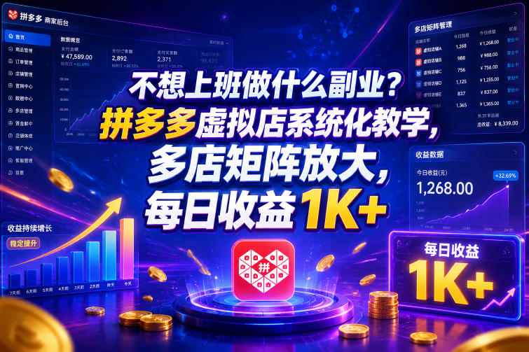 不想上班做什么副业?拼多多虚拟店系统化教学,多店矩阵放大,每日收益1K+【揭秘】-星空网创资源