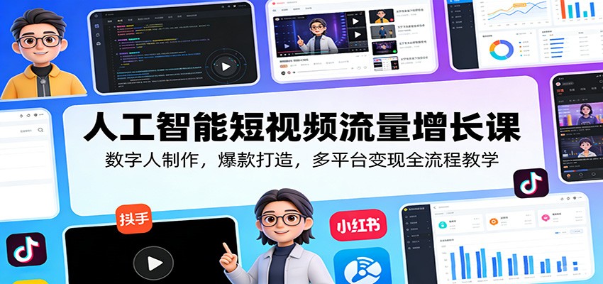 人工智能短视频流量增长课：数字人制作，爆款打造，多平台变现全流程教学-星空网创资源