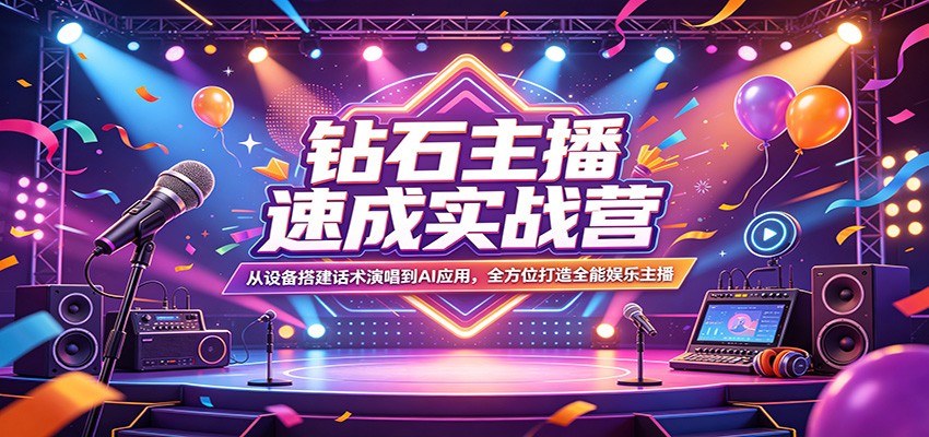 钻石主播速成实战营：从设备搭建话术演唱到AI应用，全方位打造全能娱乐主播-星空网创资源