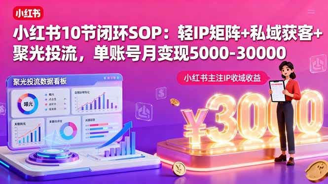 （16026期）小红书10节闭环SOP：轻IP矩阵+私域获客+聚光投流，单账号月变现5000-30000-星空网创资源