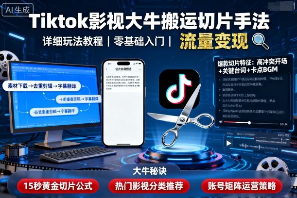 Tiktok影视大牛搬运切片手法,详细玩法教程-星空网创资源