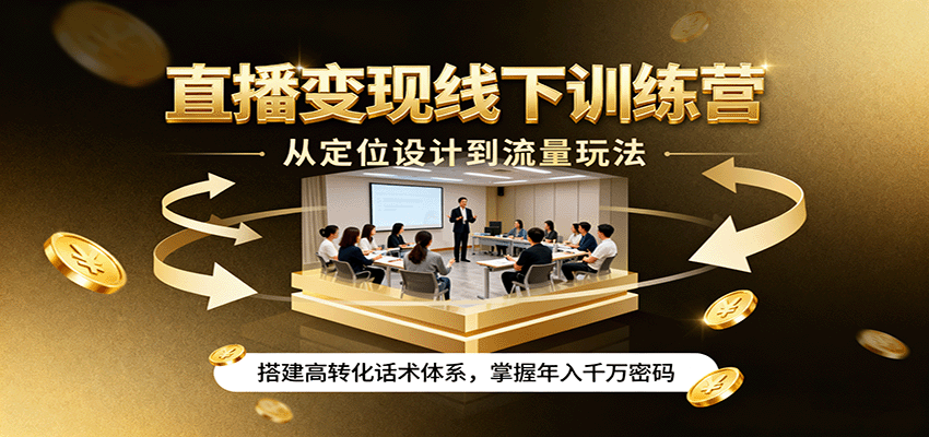 直播变现线下训练营，从定位设计到流量玩法，搭建高转化话术体系，掌握年入千万密码-星空网创资源