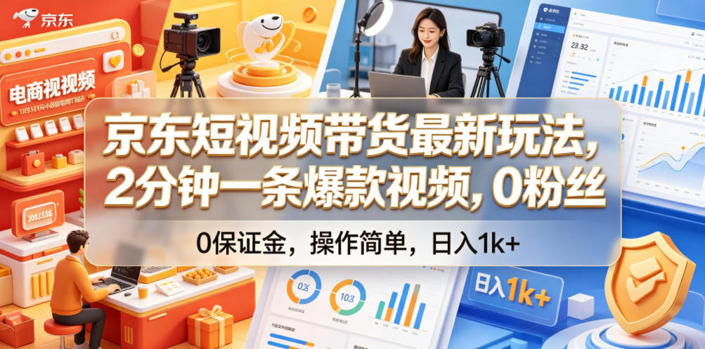 京东短视频带货最新玩法,2分钟一条爆款视频,0粉丝,0保证金,操作简单,日入1k+【揭秘】-星空网创资源