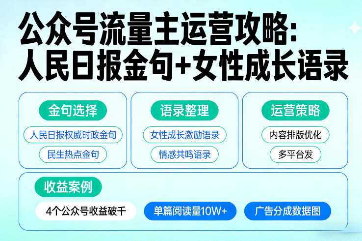 利用人民日报金句+女性成长语录做公众号流量主,4个公众号收益破千-星空网创资源