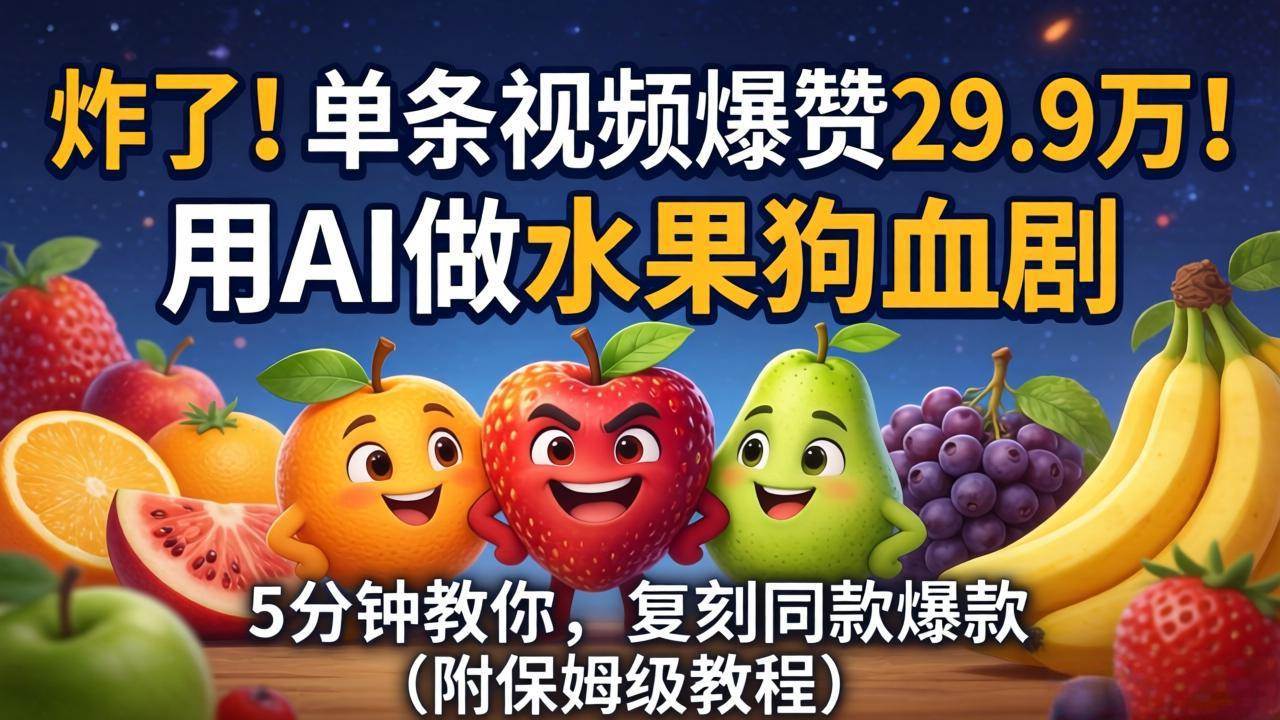(18206期)炸了!单条视频爆赞 29.9 万!用 AI 做水果狗血剧,5 分钟教你,复刻同款爆款(附保姆级教程)-星空网创资源
