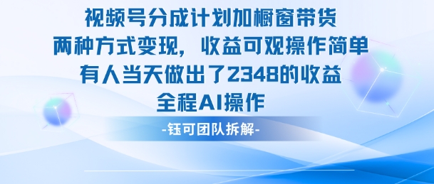 新玩法，视频号分成计划+橱窗带货，有人当天做出了2348的收益-星空网创资源