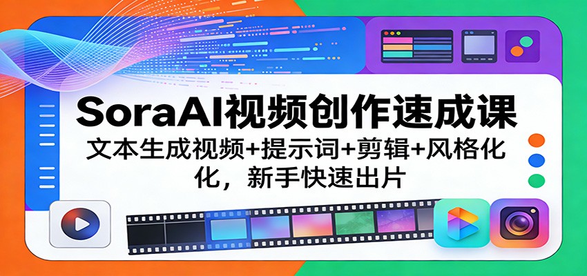 SoraAI视频创作速成课：文本生成视频+提示词+剪辑+风格化，新手快速出片-星空网创资源