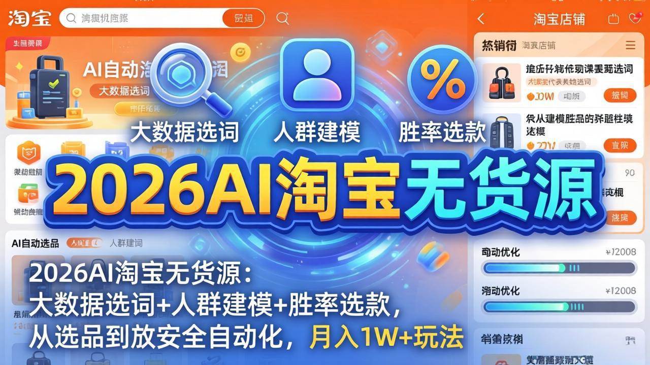 (18110期)2026AI淘宝无货源-4月19更新:大数据选词+人群建模+胜率选款,从选品到放大全自动化,月入1W+ (18110期)2026AI淘宝无货源-4月19更新:大数据选词+人群建模+胜率选款,从选品到放大全自动化,月入1W+