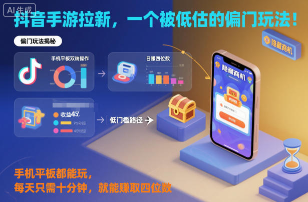 抖音手游拉新,一个被低估的偏门玩法!手机平板都能玩,每天只需十分钟,就能賺取四位数【揭秘】-星空网创资源