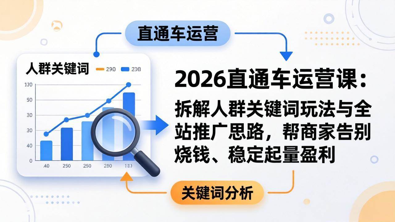 (17898期)2026直通车运营课:拆解人群关键词玩法与全站推广思路,帮商家告别烧钱、稳定起量盈利-星空网创资源