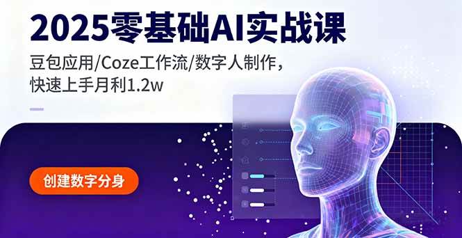 (16118期)2025零基础AI实战课,豆包应用/Coze工作流/数字人制作,快速上手月利1.2w-星空网创资源