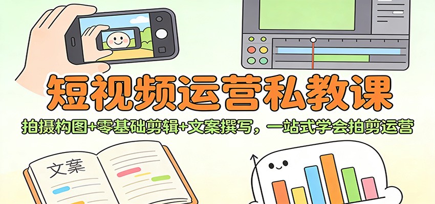 短视频运营私教课：拍摄构图+零基础剪辑 +文案撰写，一站式学会拍剪运营-星空网创资源