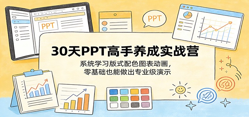 30天PPT高手养成实战营:系统学习版式配色图表动画,零基础也能做出专业级演示 30天PPT高手养成实战营:系统学习版式配色图表动画,零基础也能做出专业级演示