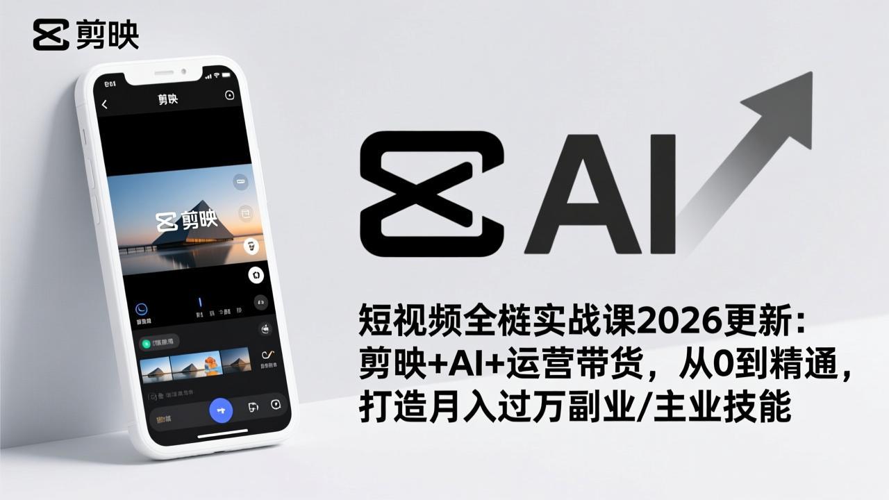 短视频全栈实战课2026更新:剪映+AI+运营带货,从0到精通,打造月入过万副业/主业技能-星空网创资源
