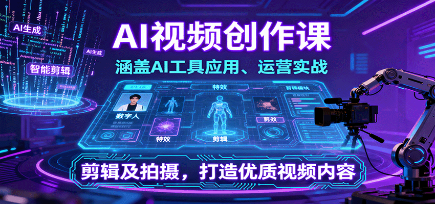 AI视频创作课，涵盖AI工具应用、运营实战、剪辑及拍摄，打造优质视频内容-星空网创资源