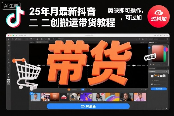 25年10月最新抖音二创搬运带货教程，剪映即可操作，可过抖加-星空网创资源