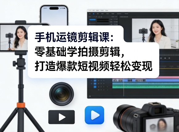 手机运镜剪辑课:零基础学拍摄剪辑,打造爆款短视频轻松变现-星空网创资源