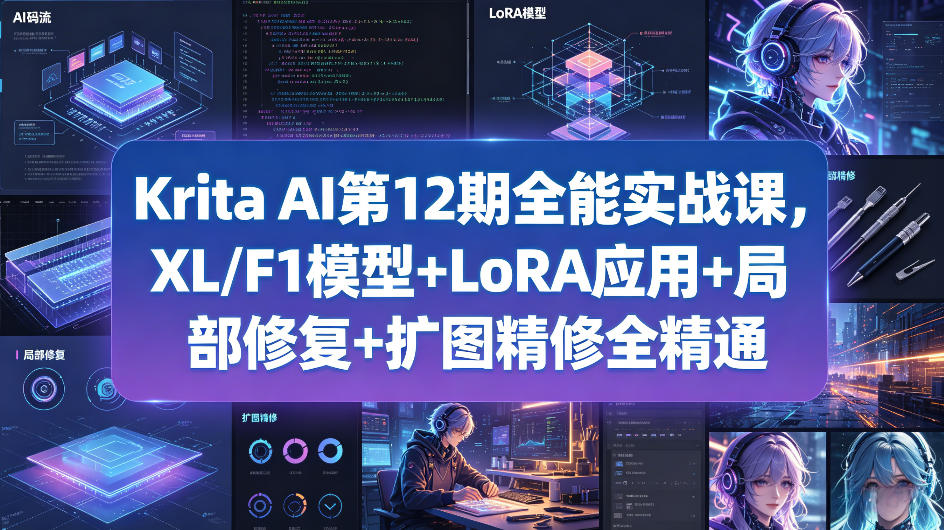Krita AI第12期全能实战课，XL/F1模型+LoRA应用+局部修复+扩图精修全精通-星空网创资源