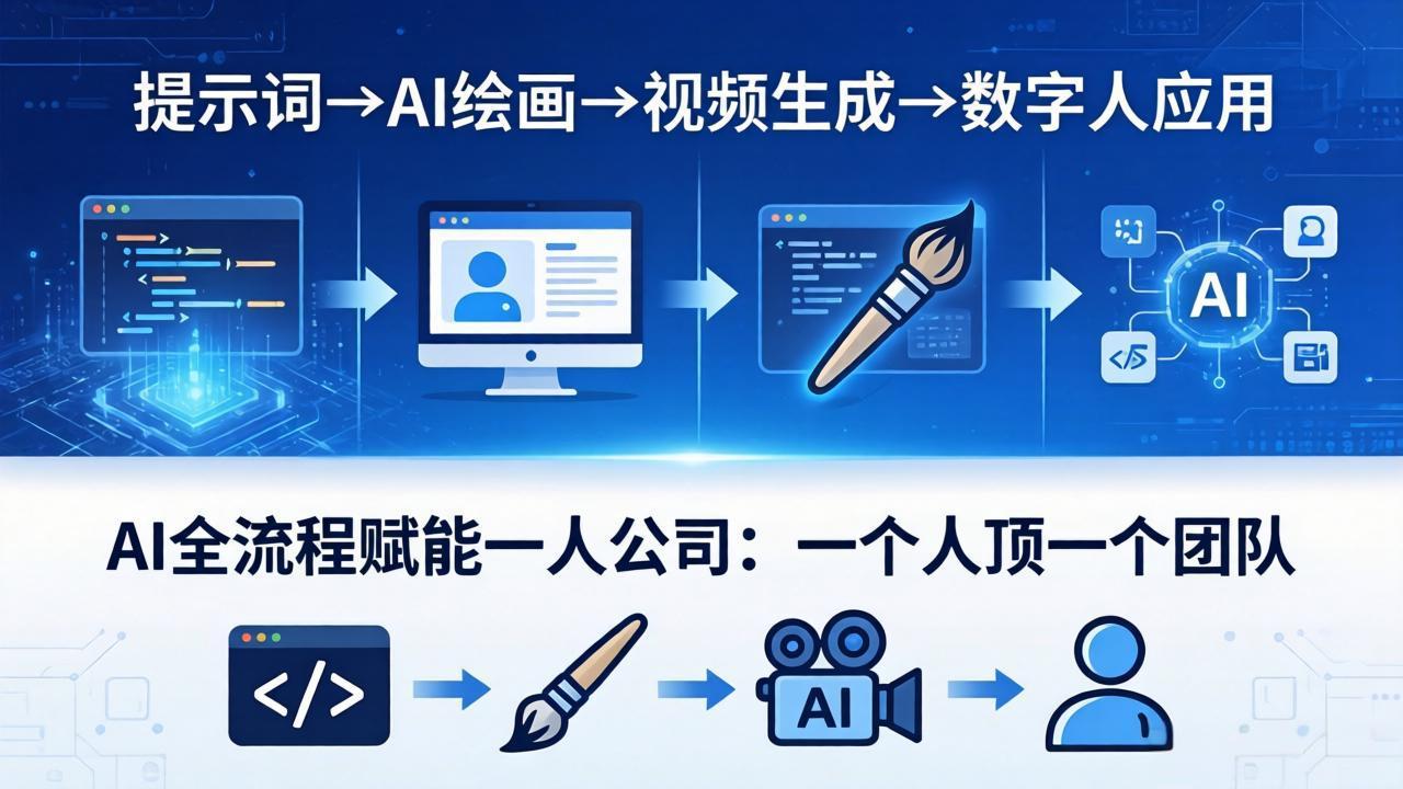 AI全流程赋能一人公司:提示词、绘画、视频、数字人、编程,一个人顶一个团队 AI全流程赋能一人公司:提示词、绘画、视频、数字人、编程,一个人顶一个团队