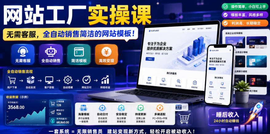 网站工厂实操课,无需客服,网站模板自动赚钱!【原创双语字幕】-星空网创资源