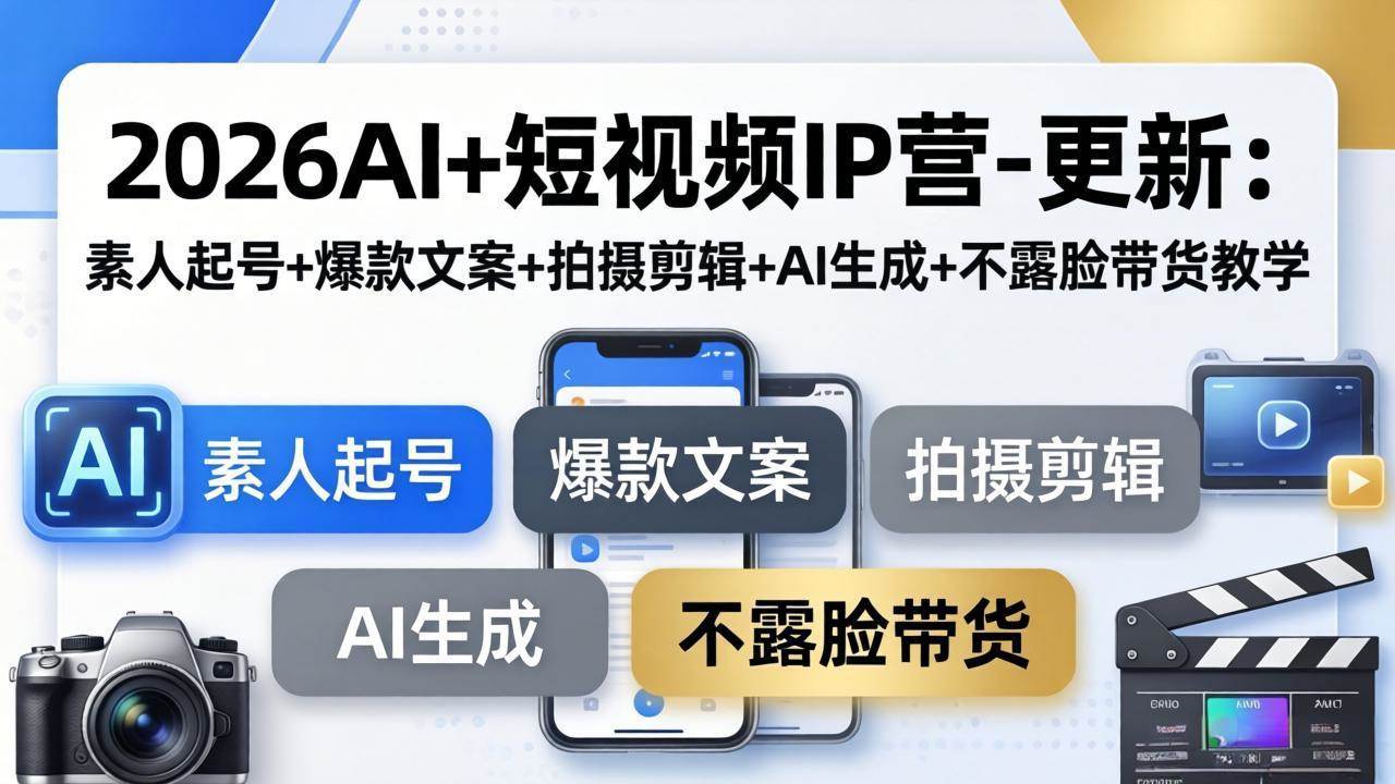 （17932期）2026AI+短视频IP营-更新：素人起号+爆款文案+拍摄剪辑+AI生成+不露脸带货教学-星空网创资源