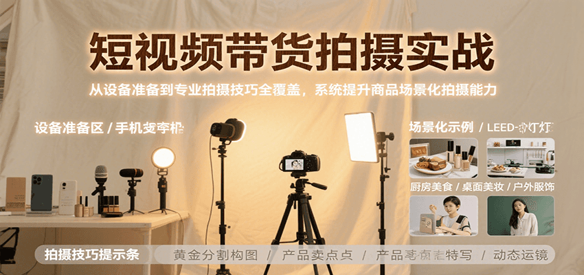 短视频带货拍摄实战，从设备准备到专业拍摄技巧全覆盖，系统提升商品场景化拍摄能力-星空网创资源