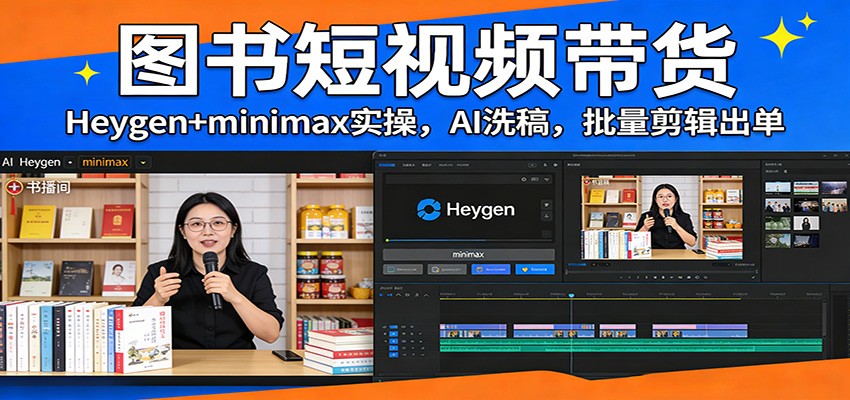 图书短视频带货：Heygen+minimax实操，AI洗稿 ，批量剪辑出单-星空网创资源